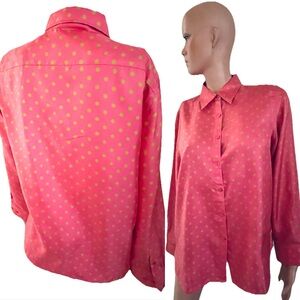 JONES NEW YORK Signature POLKA DOT Print SILK Button Down SHIRT Size Large